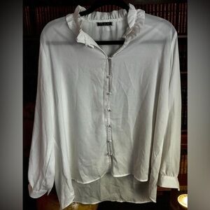 Dark Academia M&W White Ruffled Button-Up Blouse XL